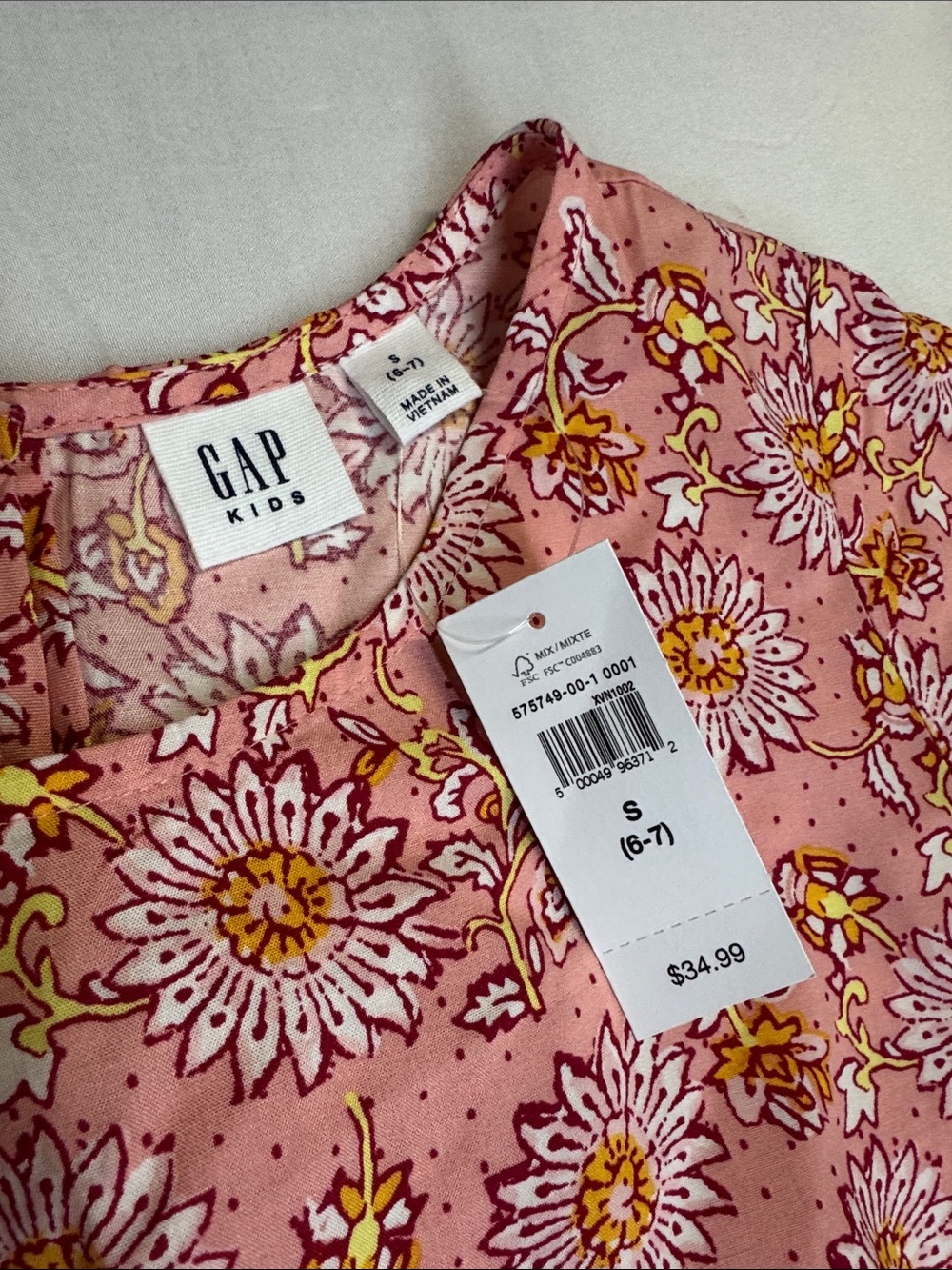 GAP Kids Pinky Floral Daisy Tie-Sleeve Casual Dress - Picture 4 of 8